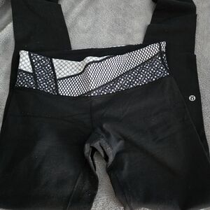 Black Leggings with Patterned Waistband